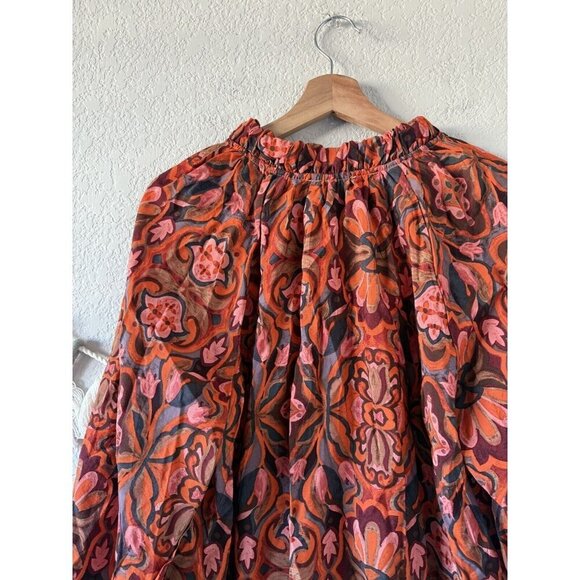 Dress Forum Los Angeles Paisley Floral Tie Front Tropical Top Boho Peasant S - Picture 8 of 9